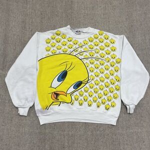 vintage tweety bird sweatshirt mens large white 1990s looney toons full